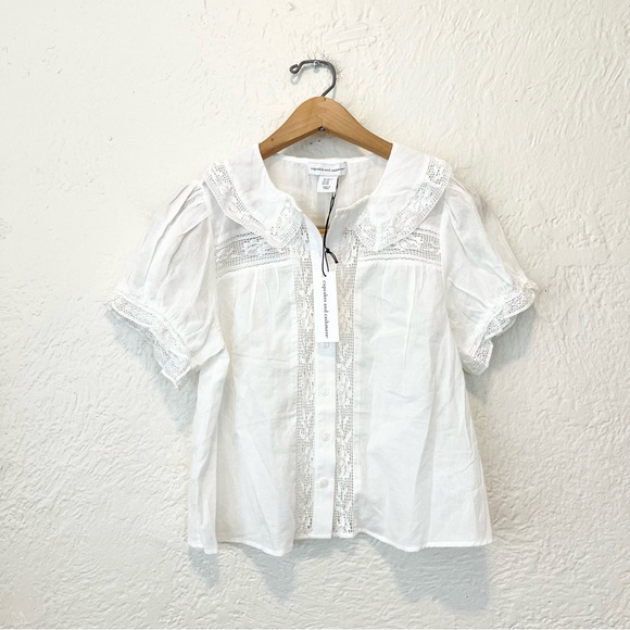 cupcakes & cashmere Tops - cupcakes & cashmere Top Blouse White Lace Trim Coquette Cottagecore XS Fairy